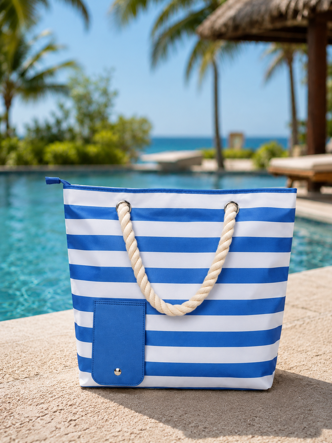 Insulated beach tote bag with hidden drink dispenser tap