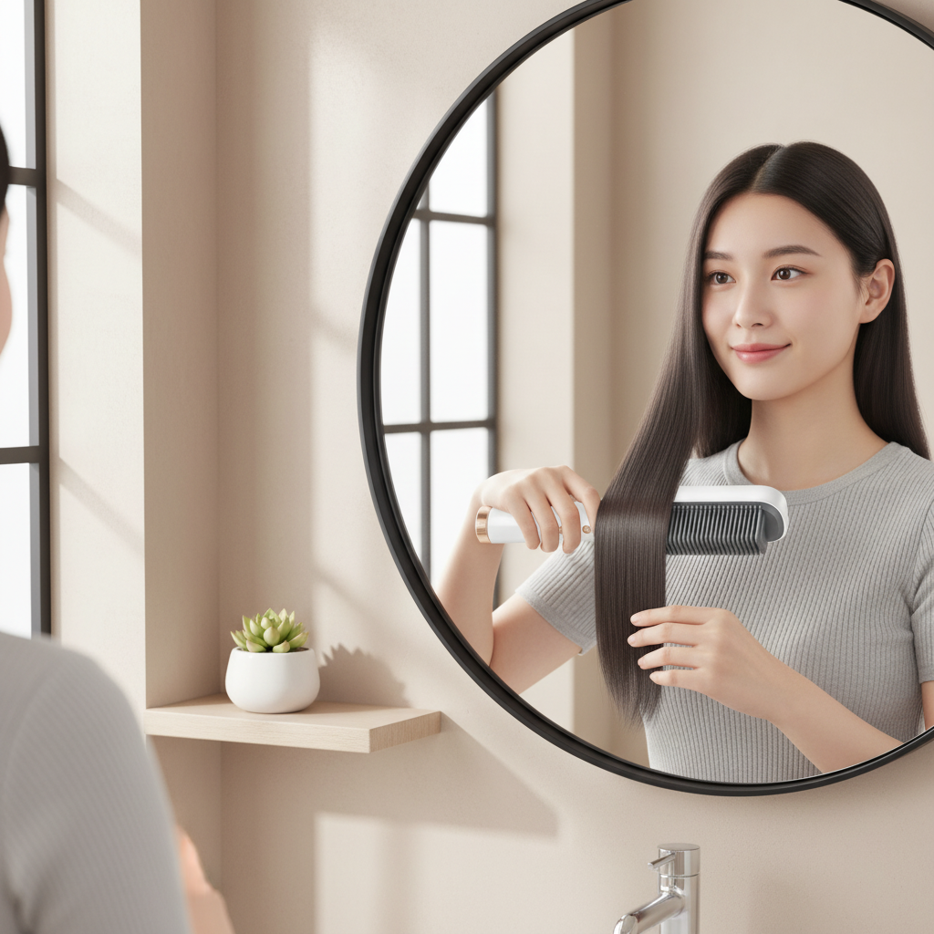 Hair Straightening Brush - In Use