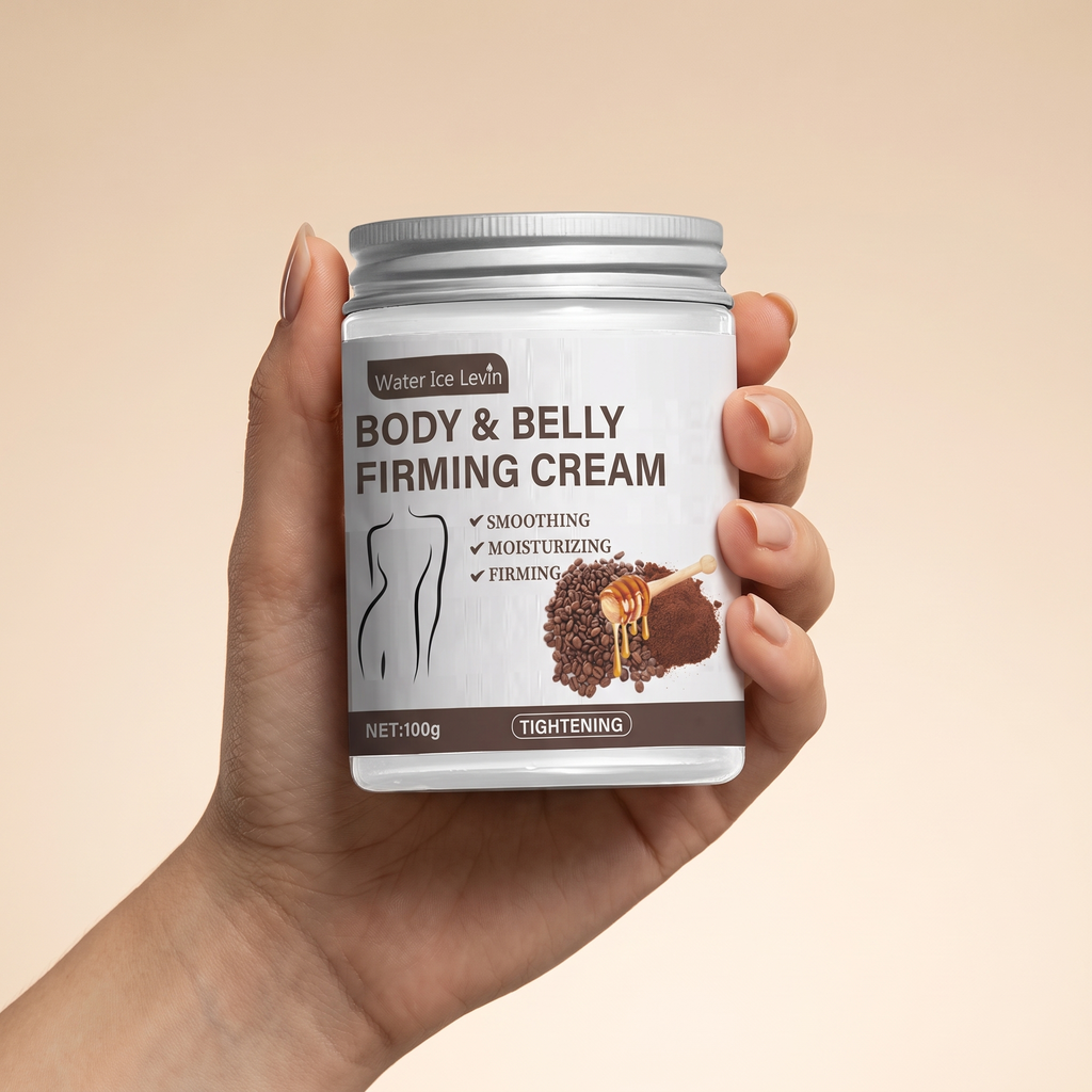 Hand holding the Caffeine and Collagen Firming Body Cream jar