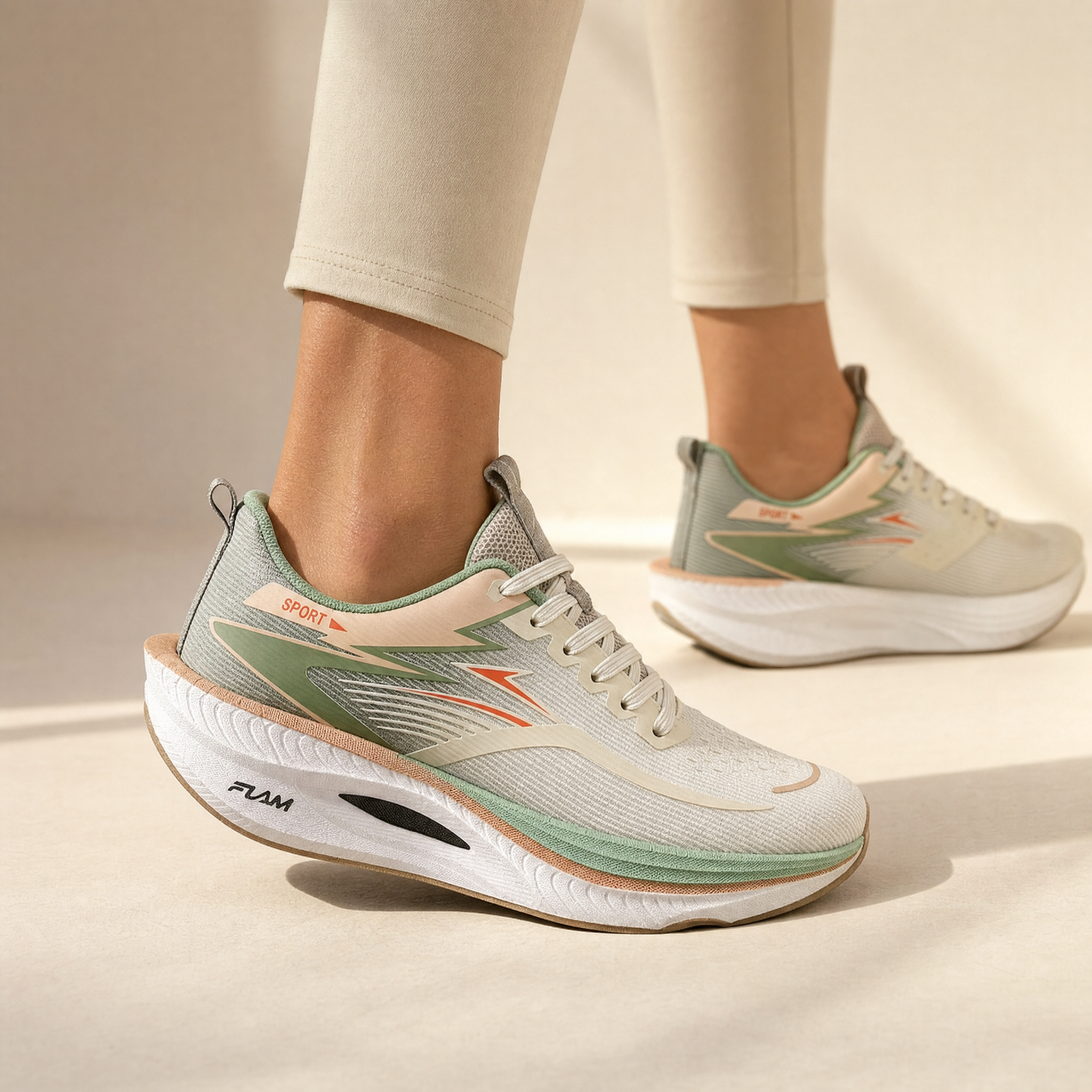 Ivory Sage carbon plate running shoes worn, cream studio