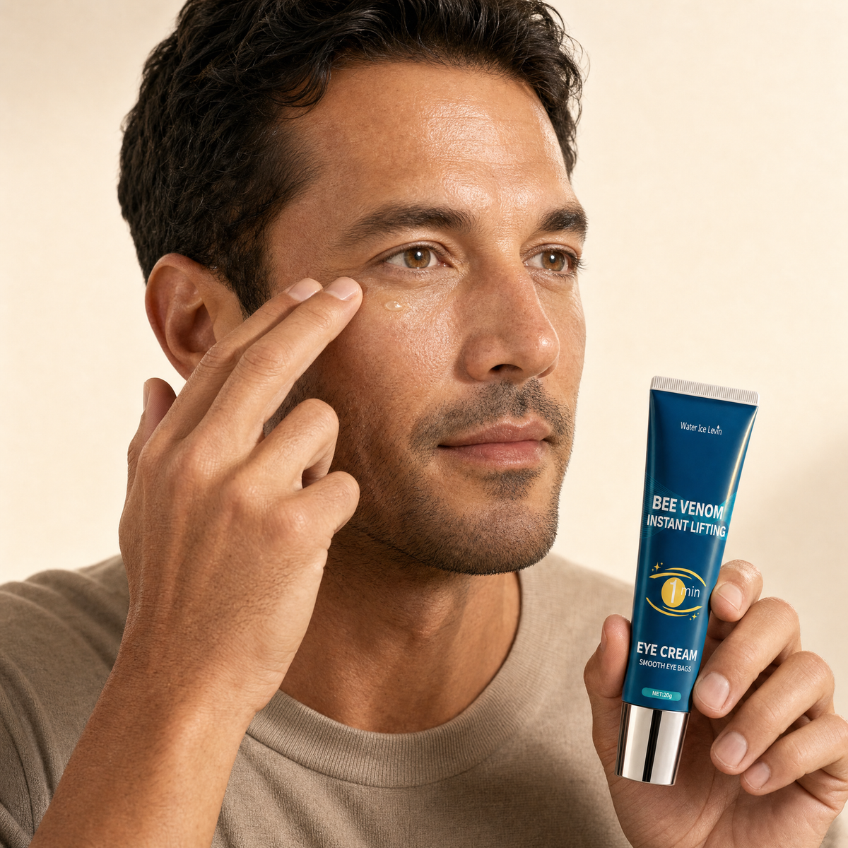 Model applying Bee Venom Instant Lifting eye gel under the eye
