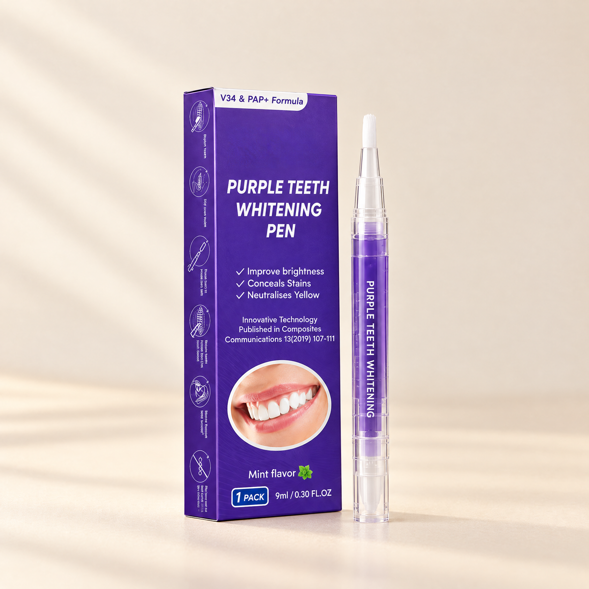 Purple teeth whitening pen single pack with box