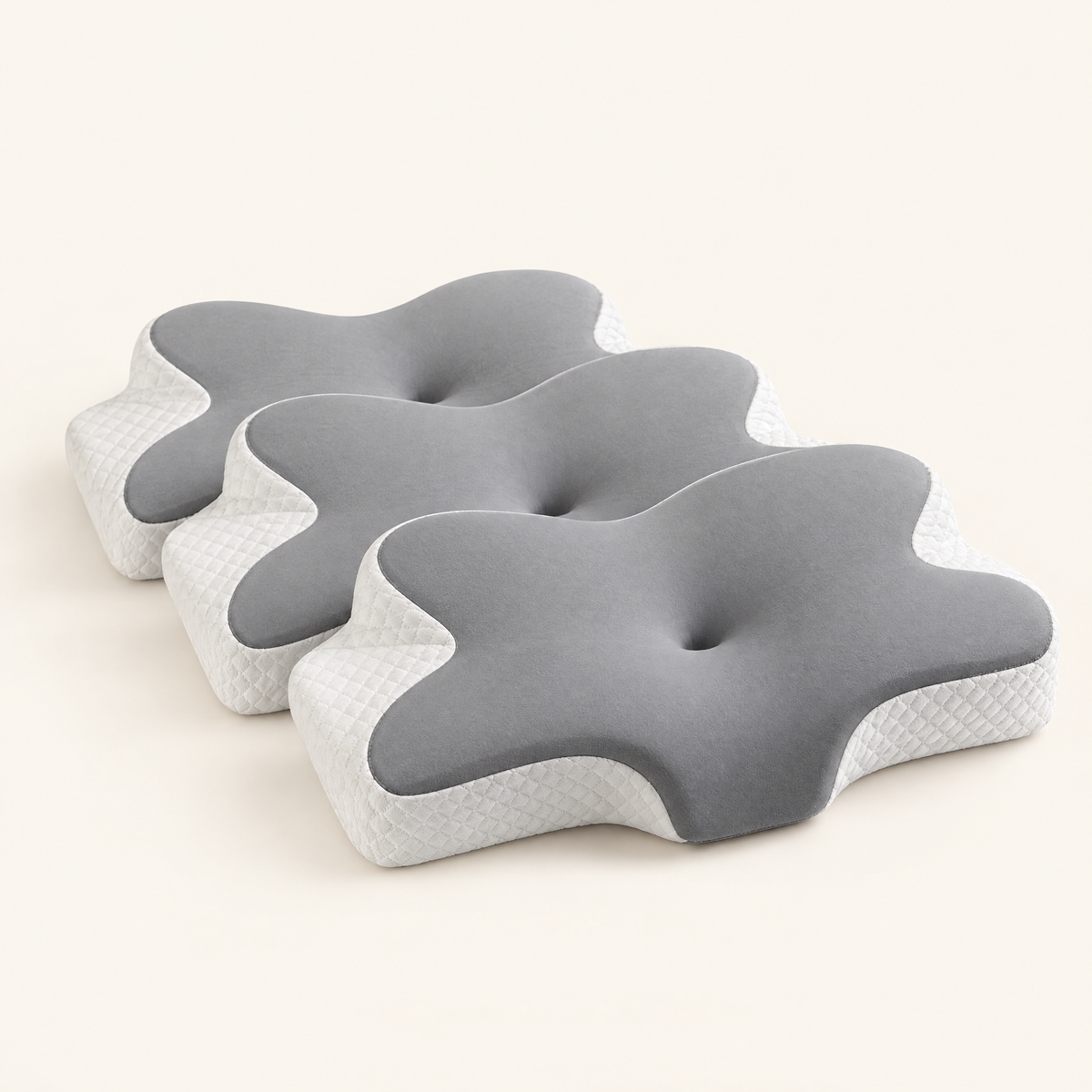 Three light gray butterfly memory foam pillows — Bundle of 3