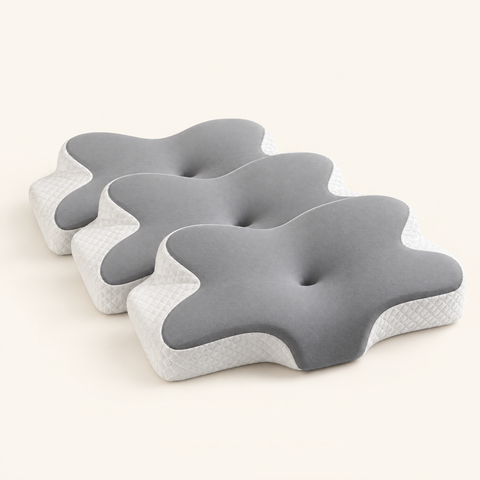 Three light gray butterfly memory foam pillows — Bundle of 3