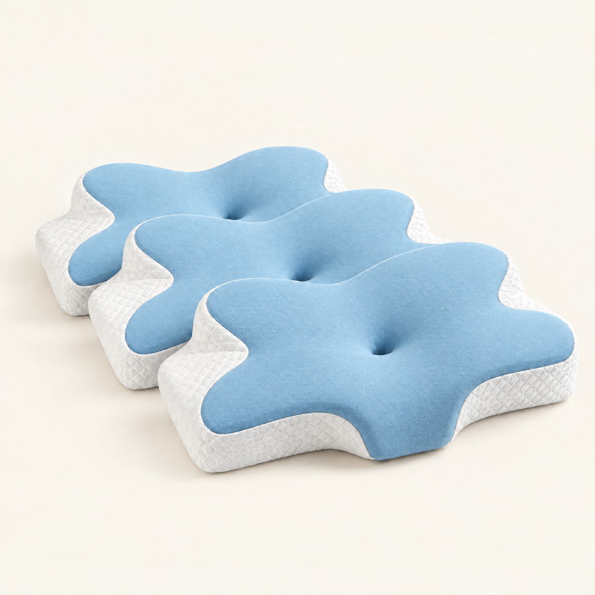Three blue butterfly memory foam pillows — Bundle of 3