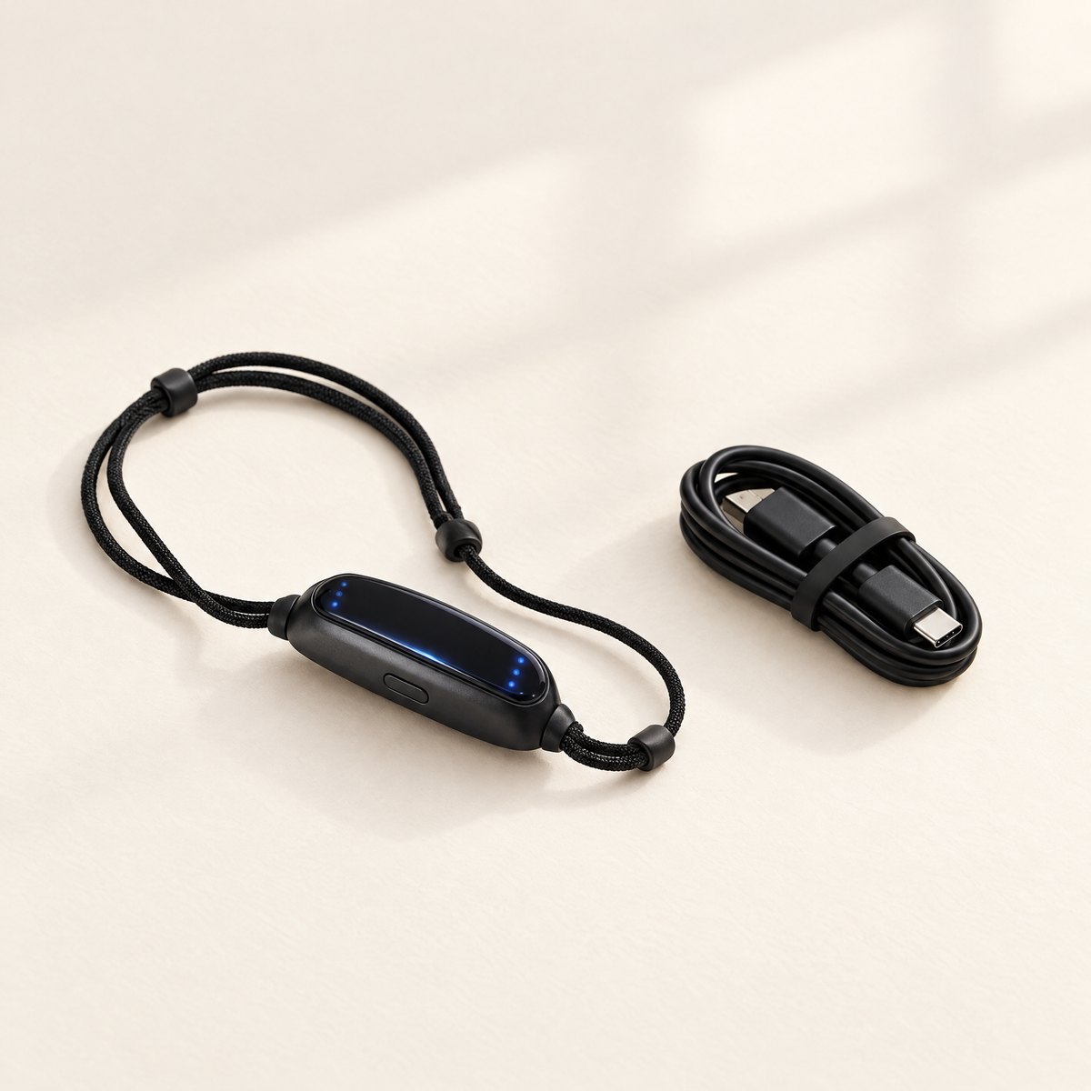 Smart anti-snore chin device with adjustable cord and USB-C charging cable