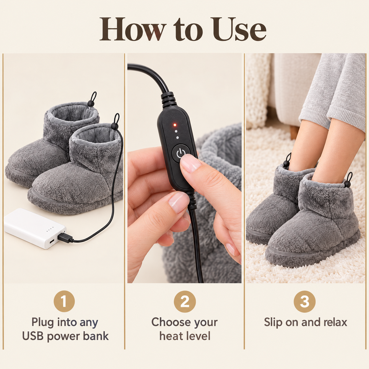 How to use heated slipper boots with a USB power bank