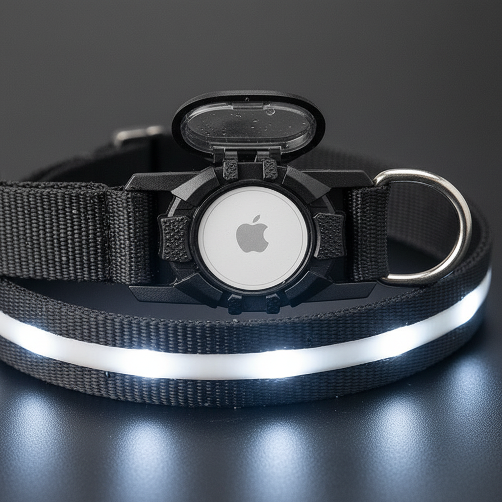 LED Dog Collar - AirTag Holder Detail